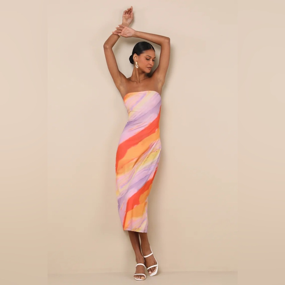 Jaylah Lavender Multi Mesh Strapless Midi Dress - Lulu’s